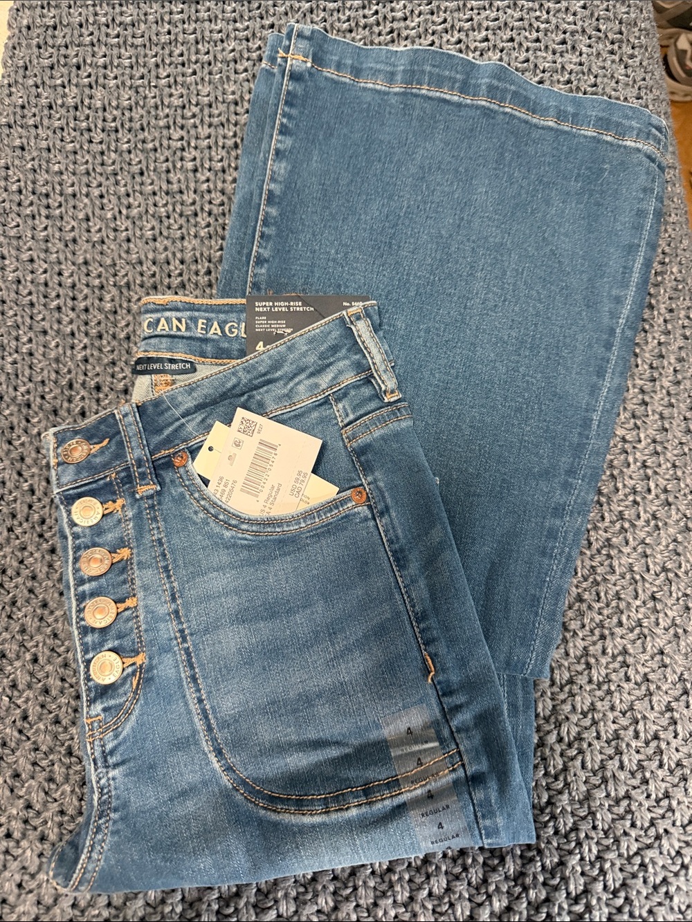 American Eagle Outfitters Women's Blue Flare Leg Button-Fly Jeans
